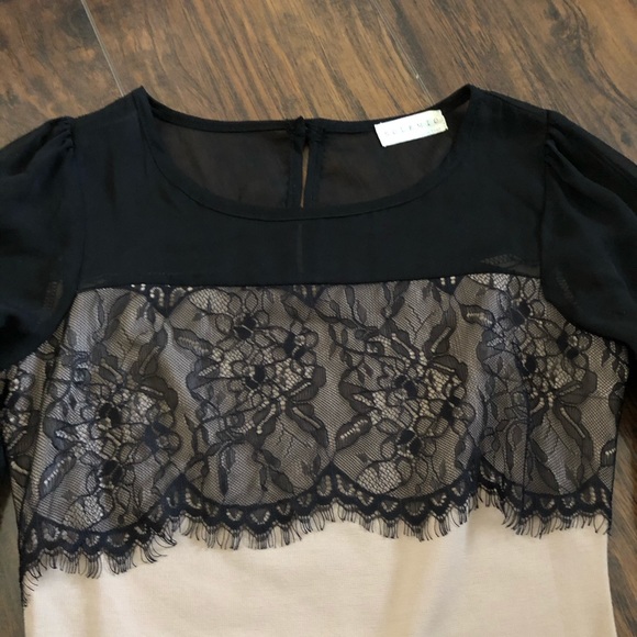 3/$25 Solemio Black Beige Long Sleeve Mini Dress - Picture 3 of 7